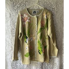 Storybook Knits Sweater Cardigan Large Flowers Embroidered Beaded Beige. New With Tags. Approx Measurements: Length: 26", Pit To Pit: 24", Sleeves: 23", Shoulders: 24". Nice Heavier Sweater. Storybook Knits, Knits Sweaters, Flowers Embroidered, Heavy Sweaters, Beaded Sweater, Embroidered Cardigan, Floral Sweater, Floral Cardigan, Embroidered Sweater