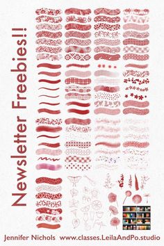 a poster with different types of red and white designs on the front, side and back