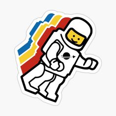 a sticker with an image of a man in space suit holding onto a rainbow flag