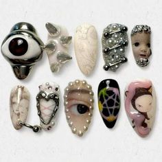 Indie Sleaze Nails, Satanic Nails, Innerbloom Nails, Vivienne Westwood Nails, Medium Almond, Nails Tips, Stick On Nails