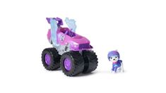 a purple toy truck with a little pony next to it