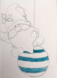 a drawing of a santa clause holding a christmas ornament