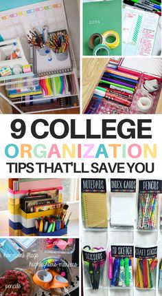 there are many different items in this collage that you can use to organize your college dorm room