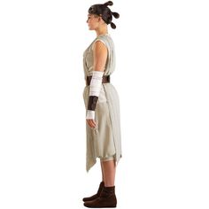 a woman in a star wars costume is standing with her arm wrapped around the neck