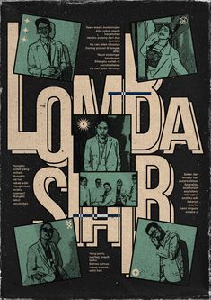 the poster for lomba siar is shown in black and green colors with pictures of men