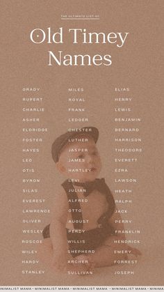 an old timey names poster with a baby sitting on it's stomach and the name