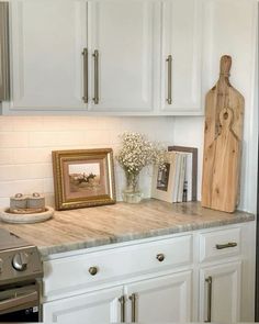 the kitchen counter is clean and ready to be used as a cook's counter