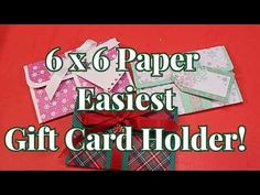 6x6 paper easest gift card holder with red ribbon and bow on top