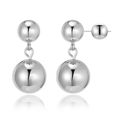 PRICES MAY VARY. Size: These stylish double beads earrings for women are 8mm in diameter for little ball and 12mm in diameter for large ball. Heavy 18K Platinum Plated: These two balls earrings are crafted with 925 Sterling Silver posts and heavily plated in 18K Platinum for a long lasting brilliant finish, nickel-free, lead-free, and hypoallergenic, suit for sensitive ears. Fashion Double Beads: Elegant and Classic design with two beads dangling, smooth and shiny surface, match with different o Sterling Silver Earrings With Dangling Beads, Minimalist Silver Earrings With Round Beads, Minimalist Silver Jewelry With Dangling Beads, Silver Earrings With Polished Beads For Gift, Sterling Silver Earrings With Polished Beads, Silver Earrings With Polished Beads, Sterling Silver Dangle Earrings With Polished Beads, Beads Earrings, Large Earrings