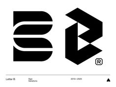 the letter b is made up of black letters with white lettering and an arrow in the middle