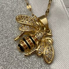 Precious Bumblebee Necklace Is Adjustable From 18”- 22”. Nice Diamond Cut Stainless Steel Chain- Has Rhinestones On The Bee. New In Box. Great Gift Idea. Bumblebee Necklace, Bumble Bee Necklace, The Bee, Adjustable Necklace, Steel Chain, Stainless Steel Chain, Diamond Cut, Bumble Bee, Necklace Gold