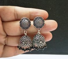 Beautiful Handmade Oxidized Jhumkas Earrings. Traditional Oxidized Jhumkas Earrings Light Weight Earrings. Oxidized Earrings. Silver look Earrings. Ethnic look, Indian look Earrings. Metal - Brass,Copper Black Dangle Jhumkas, Black Dangle Jhumkas With Latkans, Traditional Black Dangle Jhumkas, Traditional Black Drop Earrings Danglers, Bohemian Black Jhumkas For Gift, Bohemian Black Jhumkas For Festive Occasions, Traditional Black Drop Earrings, Bohemian Black Jhumkas As Gift, Traditional Black Danglers With Latkans