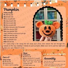 an advertisement for pumpkin crochet is shown in the shape of a mouse's head