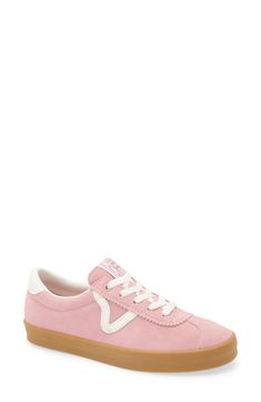 The brand's signature V-shaped stripes bring heritage style to a skate-inspired sneaker crafted from richly textured suede and set on a rubber waffle sole. Lace-up style Leather upper/textile lining/rubber sole Imported Preppy Shoes, Heritage Fashion, Pink Shoes, Low Sneakers, Up Styles, V Shape, Baby Pink, Rubber Sole, Leather Upper