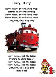 Transportation Songs For Toddlers, Fireman Song, Transportation Songs, Fire Safety Activities, Preschool Poems