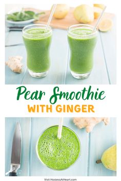 pear smoothie with ginger in two glasses