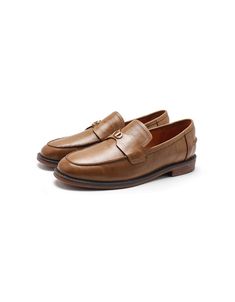 Real Leather Pointed Toe Metal Buckle Front Loafers — Obiono