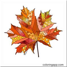 a drawing of a colorful leaf with dots on it's leaves are orange, yellow and red