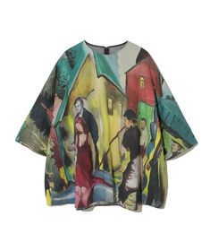 Undercover Shirts & Tops Undercover Graphic Blouse Relaxed Fit Linen Top With Graphic Print, Multicolor Linen Tops For Spring, Multicolor Long Sleeve Linen Tops, Undercover Graphic, Outfit Rotation, Rick Owens Drkshdw, Stylish Top, Linen Style, Norma Kamali