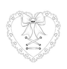 a drawing of a heart with two crossed swords in the middle and a bow on top