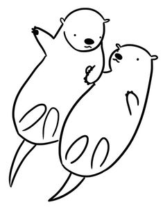 two otters are hugging each other in the shape of a heart, with one bear on its back