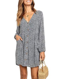 10 Best Fall Dresses for Women - Look Bests Printed Casual Dresses, Mini Dress Casual, Floral Print Shorts, Black Shirt Dress, Long Sleeve Shirt Dress, Style Boho, Knee Length Dress, Black Print, Long Tops