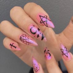 Want Quotes, Pink Witch, Black Halloween Nails, Nails With Gold