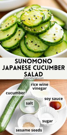 the ingredients to make japanese cucumber salad on a plate