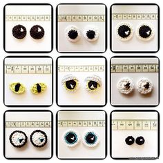 six different types of earrings are shown on a scale and each has a measuring tape in front of them