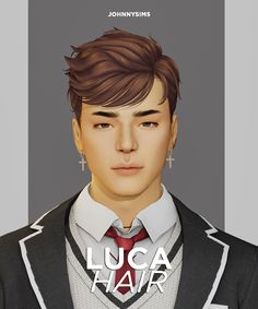 an animated image of a man in a suit and tie with the words lucas hair on it