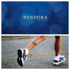 there are two pictures of people running on the street and one is wearing blue shoes