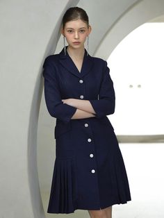 This dress features three-quarter length sleeves with slits for ease of movement. The princess line creates a slimming waistline.- The pleated design to add a stylish touch- Adorned with beloved floral jewel buttons- The subtle sheen and smooth texture to enhance the luxurious feel Pleated 3/4 Sleeve Dresses For Workwear, Pleated Dress With 3/4 Sleeve For Work, Pleated Workwear Dress With 3/4 Sleeve, Fitted Midi Dress With Accordion Pleats And Long Sleeves, Long Sleeve Dresses With Accordion Pleats For Work, Fitted Long Sleeve Midi Dress With Accordion Pleats, Half Sleeve Pleated Dress For Work, Half Sleeve Pleated Workwear Dress, Half Sleeve Pleated Work Dress