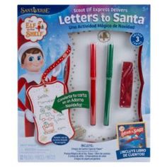 the elf letter to santa activity set includes two markers, a pen and an eraser