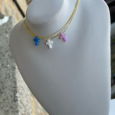 14k Gold Plated Sterling Silver Cross Necklace. Comes With Adjustable Chain. Available In Pink Opal, Blue, And White Pink Cross Pendant Jewelry As Gift, Pink Cross Pendant Necklace For Gift, Blue Cross Pendant Necklace For Gift, Handmade White Cross Pendant Jewelry, Blue Cross Necklace As Gift, Double Necklace Silver, Long Silver Necklace Pendant, Diamond Flower Pendant, Silver Cross Necklace