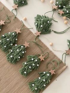 green christmas tree decorations on a table