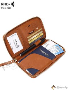 Bird in Bag - RFID Anti-Theft Leather Portable Creative Airplane Passport Clip Money Card Holder Travel Zippered Passport Clip with Wallet Brown Trifold Wallet With Interior Card Slots For Travel, Travel Wallet With Cell Phone Pocket In Brown, Leather Card Holder With Cell Phone Pocket For Travel, Leather Travel Card Holder With Cell Phone Pocket, Brown Travel Card Holder With Cell Phone Pocket, Travel Brown Card Holder With Cell Phone Pocket, Rectangular Trifold Wallet With Zipper For Travel, Money Card Holder, Money Card