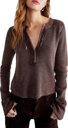 Free People Colt Long Sleeve Waffle Knit Henley | Nordstrom Michael Kors Shop, Staple Tops, Money Heist, Christmas Outfits, Thermal Long Sleeve, Henley Top, Boho Clothing, Mole, Waffle Knit