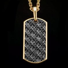 Black ice. An edgier variation of the classic iced out pendant, the quality of our 14 Karat solid gold Black Diamond Pave Dog Tag Pendant is undeniable. 24" 14kt Hermes Link Chain included. Dimensions: 32mm in length and 17mm in width Handmade in the USA Luxury Modern Jewelry For Father's Day, Luxury Black Jewelry With Gold Chain, Luxury Minimalist Dog Tag Jewelry, Men Pendant, Luxury Black Pendant Jewelry, Luxury Elegant Dog Tag Necklace, Luxury Box Chain Dog Tag Jewelry, Luxury Diamond Dog Tag Jewelry, Luxury Square Pendant Jewelry For Men