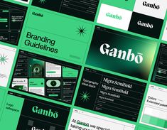 an array of green and black brochures with the word gambo on them