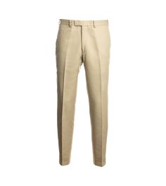 Cotton is an essential fabric in any man's wardrobe. Especially here, in a classic khaki shade. It's light weight and flat, twill surface provides a good base to layer other textures for a very nuanced look. While it is great for a classic spring/summer suit, we also love cotton trousers because of their ease of care and versatility.

Dry-clean only. Classic Chinos For Business Casual In Summer, Classic Summer Chinos For Business Casual, Classic Fitted Neutral Bottoms, Beige Flat Front Dress Pants With Welt Pockets, Classic Fitted Linen Chinos, Classic Cream Tapered Leg Pants, Classic Solid Summer Dress Pants, Classic Slim Fit Summer Bottoms, Classic Straight Leg Cream Dress Pants