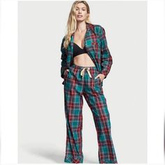 - New With Tags, Was Opened - Womens Size Xl - Victoria's Secret Plaid Pajamas Set - Green, Red And Pink With Gold Shimmer Plaid Button Up Night Shirt And Pj Pants - Very Soft Material ** Tried Folding It And Putting Back Together In Package Tags: Tartan Flannel Set Christmas Holiday Sleep Lounge Wear Victoria Secret Pyjamas, Long Pajama Pants, Thermal Pajamas, Lingerie Catalog, Plaid Pajama Pants, Victoria Secret Pajamas, Flannel Pajama Sets, Drawstring Waist Shorts, Floral Pajamas