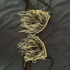 Women’s Bejeweled Fringe Bra/Top Size Medium. Never Worn. Fringe Bra, Los Angeles Apparel, Black Bra, Bra Top, Bra Tops, Black Silver, Angeles, Womens Tops, Top Outfits