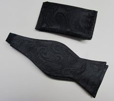 Mens Bowtie Black on Black Tone On Tone Paisley Self Tie Bow Tie Elegant Fitted Bow Tie With Adjustable Ties, Elegant Formal Bow Tie With Adjustable Ties, Black Bow Tie For Black Tie Events, Elegant Bow Tie With Adjustable Ties As Gift, Elegant Adjustable Ties For Black Tie Events, Elegant Adjustable Bow Tie For Business, Elegant Business Bow Tie With Adjustable Ties, Elegant Gift Bow Tie With Adjustable Ties, Elegant Bow Tie With Adjustable Ties