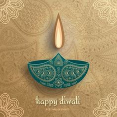 happy diwali festival card with an ornate design and candle on the occasion, eps file available