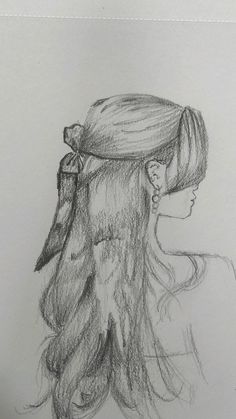 a pencil drawing of a woman with long hair and a hat on her head,