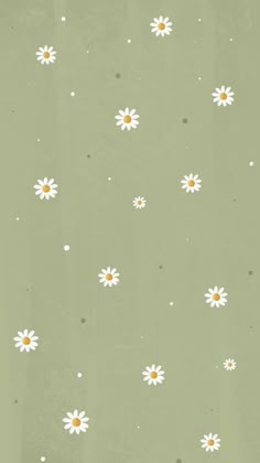 a green background with white daisies and dots