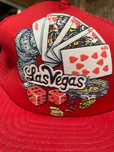 Vintage Las Vegas Poker Royal Flush Snapback Hat Cap Awesome Graphic Dice Cards Poker Chips Roulette Wheel Fine Condition You will be the only person with this one ! Fast shipping. We ship same or next day with USPS We are a small family business and we appreciate your purchase, Godspeed !! Retro Hats With Logo Patch And Curved Bill, Red 5-panel Hat With Letter Print, Red Letter Print 5-panel Hat, Poker Visor, Vintage Snapback Hat With Graphic Print, Vintage Red Snapback Hat With Flat Bill, Red Retro Snapback Hat, Royal Flush, Poker Run