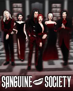 an image of some women in black and red outfits with text that reads sanguine society