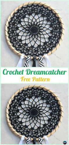 two crochet dream catchers are shown with the words free pattern below them