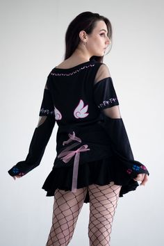 [Black] Hellena Long Sleeve Shirt — Mori Galaxy Black Emo Tops For Cosplay, Black Emo Cosplay Tops, Alternative Style Anime Print Top For Cosplay, Alternative Anime Print Top For Cosplay, Punk Style Tops With Anime Print For Cosplay, Black Anime Print Top For Cosplay, Black Long Sleeve Top With Anime Print, Anime Print Tops For Cosplay Events, Anime Print Tops For Cosplay